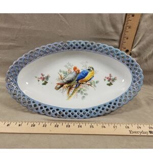 Schumann Bavaria Oval Reticulated Porcelain Bowl Rainforest Bird Decor